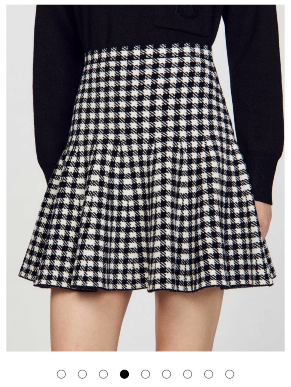 Sandro High-Waist Black & White Houndstooth Flared Skirt
